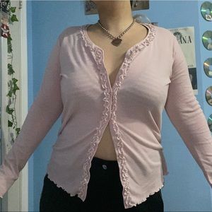 Ruffle striped button up pastel top